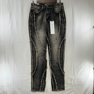 Generation K Jeans Mens 29 Black Acid Wash Raw Edge Seam Slim Fit Streetwear